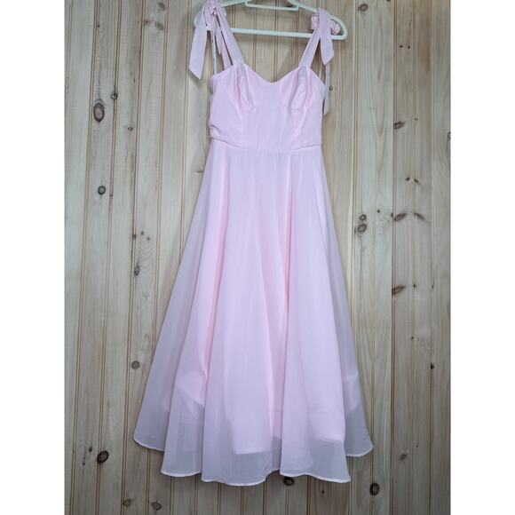 NWT Lulus Sophisticated Charisma Light Pink Tie-Strap A-Line Midi Dress Size S - Picture 2 of 9